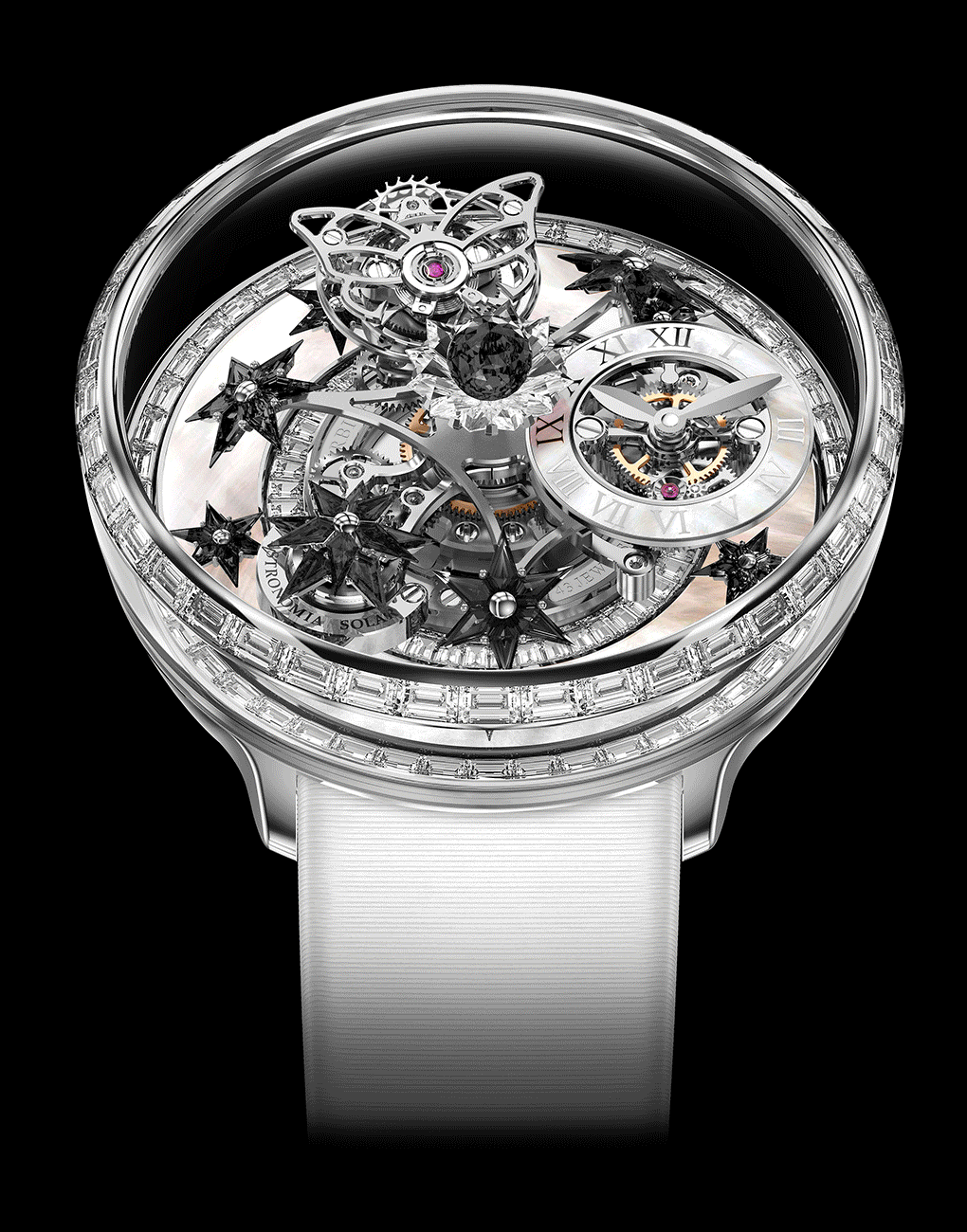 Jacob & Co Astronomia Fleurs de Jardin Full Pink sapphires mother of pearl butterfly flying tourbillon