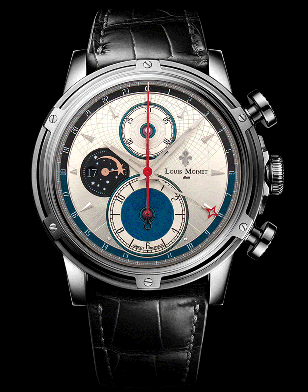 Louis Moinet Midnight Star Chrono Grade 5 titanium Armanty meteorite Widmanstatten pattern