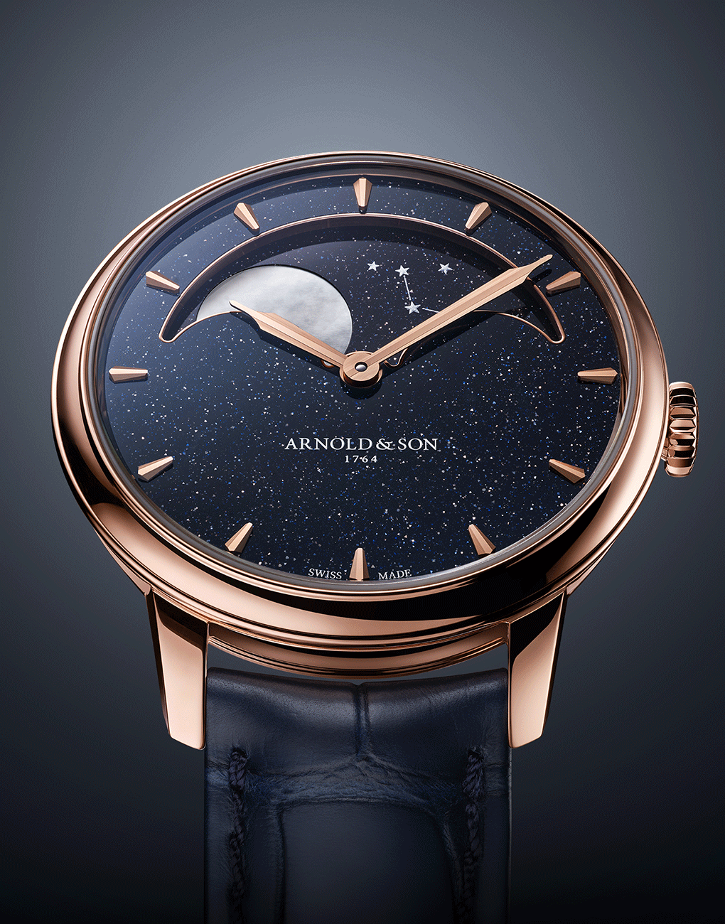 Arnold & Son Perpetual Moon 38 Cliff Grey Red Gold Blue Aventurine Geneva Watch Days 2024